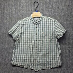 Carhartt Shirt Men 4XL Green Plaid Short Sleeve Button Up Relaxed Workwear Stain